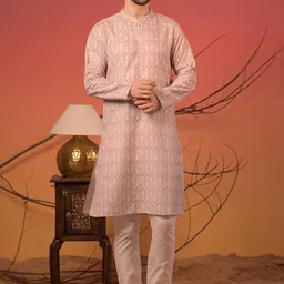 Rangkathaa Men Ethnic Motifs Embroidered Cotton Kurta with Trousers-picture-57