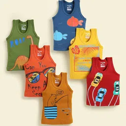 Unfab Boys Pack Of 6 Assorted Printed Round Neck Cotton Vests CGBV003-06-image-12