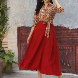 Deewa Floral Print Crepe A-Line Maxi Dress-image-57