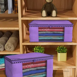 Kuber Industries Purple 12 Pieces Floral Foldable Drawer Organisers-58