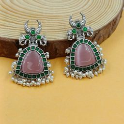FindHerFavorite Silver-Plated Stones Studded & Beads Beaded Contemporary Drop Earrings-image-31