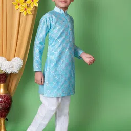 NFC CREATION Boys Embroidered Regular Sequinned Dupion Silk Kurta with Pyjamas image 3