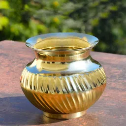StyleMyWay Gold Toned Big Brass Lota With Grooves-30