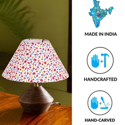 Devansh White & Red Printed Wood Contemporary Frusturical Shaped Table Lamp image 5