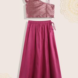 Biba Girls Pink & Gold Solid Ready to Wear Lehenga & Choli-47