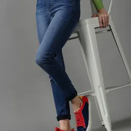 SHOWOFF Women Blue Slim Fit Light Fade Stretchable Jeans-image-60