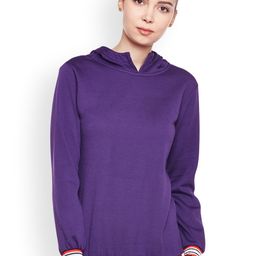 Belle Fille Women Purple Solid Hooded Sweatshirt-image-85