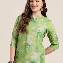 HERE&NOW Floral Printed Mandarin Collar Kurti-image-47