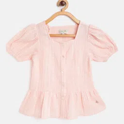 Cherry Crumble Girls Peach-Coloured & White Printed A-Line Top-image-99