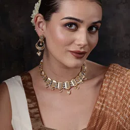 PANASH Gold Plated Kundan Studded Jewellery Set-74