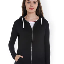 Campus Sutra Women Black Solid Hooded Sweatshirt-picture-11
