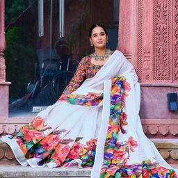 HERE&NOW Floral Printed Kota Saree With Unstitched Blouse Piece-38