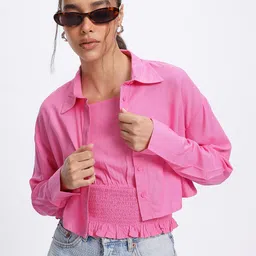 glitchez Light Layers Smocked Blouson Top with Crop Shirt-image-4