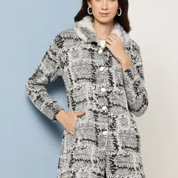 Aarika Abstract Self Design Woollen Longline Cardigan with Faux Fur Collar-picture-27