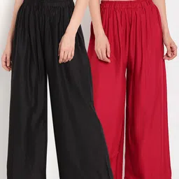 TAG 7 Women Pack Of 2 Black & Maroon Solid Flared Palazzos-picture-28