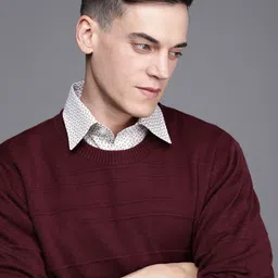 Raymond Men Maroon Striped Pullover-picture-26