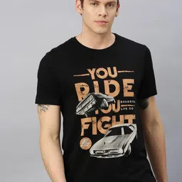 Roadster Men Fast and Furious Black Printed Round Neck Pure Cotton T-shirt-image-34
