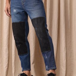 Mr Bowerbird Men Tapered Cropped Mildly Distressed Light Fade Stretchable Jeans-image-58