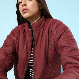DressBerry Women Maroon Solid Padded Jacket-image-73
