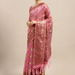 Saree mall Pink Paisley Silk Blend Banarasi Saree-image-38