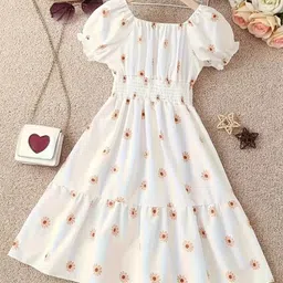 BAESD Girls Floral Printed Puff Sleeve Fit & Flare Dress-picture-10