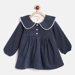 Kids On Board Girls Navy Blue Solid A-Line Fleece Dress-image-37