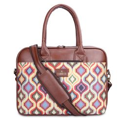 THE CLOWNFISH Unisex Beige & Blue Printed Jute Laptop Bag-2