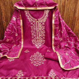 HERE&NOW Floral Embroidered Zari Work Silk Unstitched Dress Material-image-72