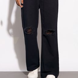 FREAKINS Men Wide Leg High-Rise Slash Knee Cotton Jeans-image-77
