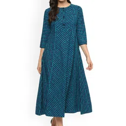 Idalia Women Teal Striped A-Line Dress-52