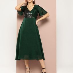 Qurvii Sequined Silk A-Line Midi Dress-picture-1