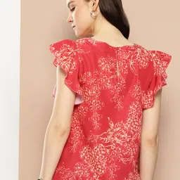 encore by INVICTUS Floral Printed Flutter Sleeve Top image 3