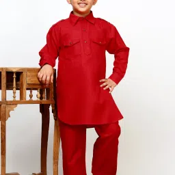 Pro-Ethic Style Developer Kids Red Solid Full Sleeves Pathani Kurta with Pyjamas image 5