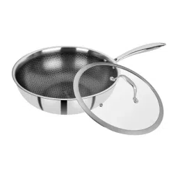 Bergner Hitech Silver Stainless Steel Induction Base Kadai 28 cm diameter with Lid - Set of 1-image-41