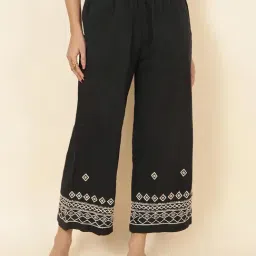 Fabindia Black Cotton Embroidered Palazzos-image-4