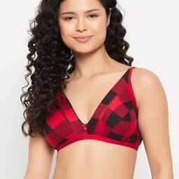 Clovia Red Cotton Printed Full Coverage Non-Wired Plunge Bra-picture-13