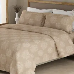 Boutique Living Indo Musk Light Brown Cotton Floral 200 TC King Flat Bedsheet with 2 Pillow Covers-picture-43