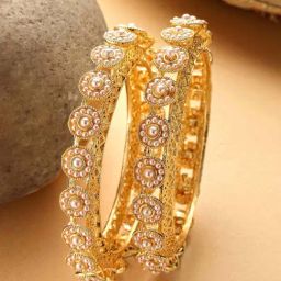 Karatcart White Pearl Studded Gold Plated Bangles for Women Set of 2-1