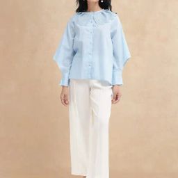 RAREISM Blue Cotton Solid Long Sleeves Shirt-image-91