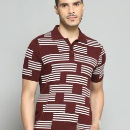 Cloak & Decker by Monte Carlo Maroon Pure Cotton Regular Fit Self Design Polo T-Shirt-image-67