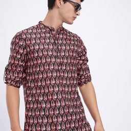 Anouk Rustic Ethnic Motifs Printed Band Collar Roll-Up Sleeves Straight Kurta-picture-46
