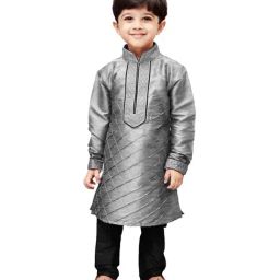 VASTRAMAY Kids Grey Kurta Set-image-2