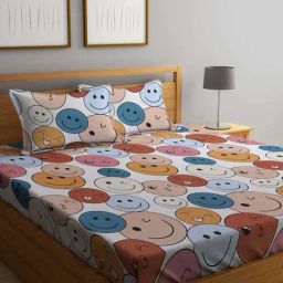 Klotthe Multicolor Cotton Blend 300 TC Double Bed Sheet With 2 Pillow Covers-picture-11