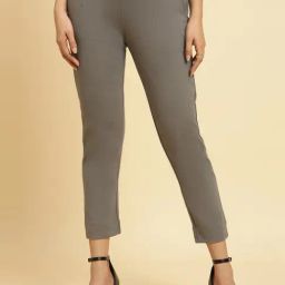 W Grey Plain Slim Fit Pants-image-11