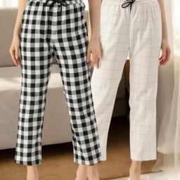 Kryptic White & White Cotton Relaxed Fit Printed Lounge Pants - Pack of 2-image-91