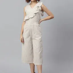 StyleStone Beige & White Striped Jumpsuit-image-99