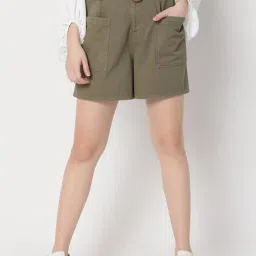 Vero Moda Olive High Rise Shorts-image-1