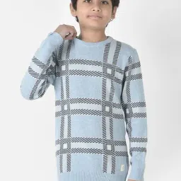 Crimsoune Club Kids Sky Blue Cotton Chequered Full Sleeves Sweater-image-70