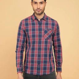 Wrangler Navy & Rust Regular Fit Check Cotton Shirt-picture-32