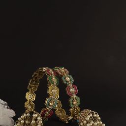 ZULKA Set Of 2 Gold-Plated Zircon Stones Studded & Beaded Latkan Bangles image 4